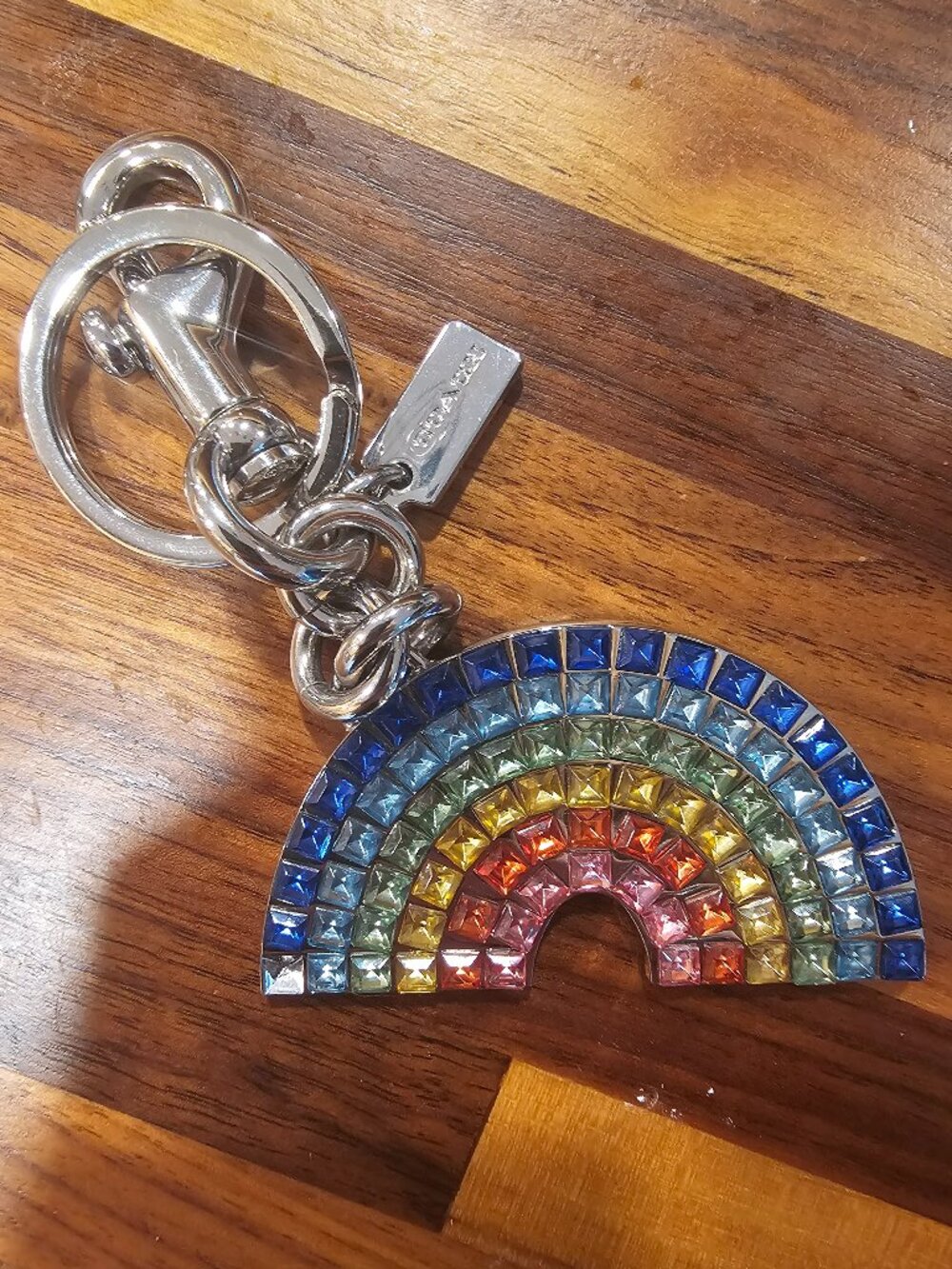 Coach Rainbow Gemstone Bag Charm Keychain Pride Silver